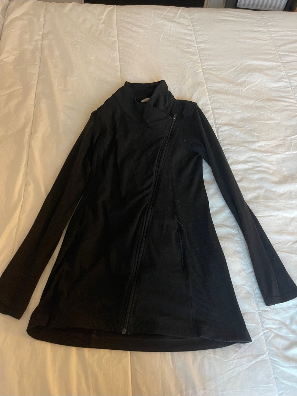 Black Asymmetric Zip Women's Coat athleta XS w thumb holes